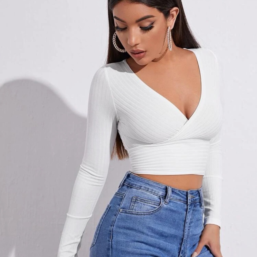 Surpluses Neck Rib Knit Crop Top Size/XL